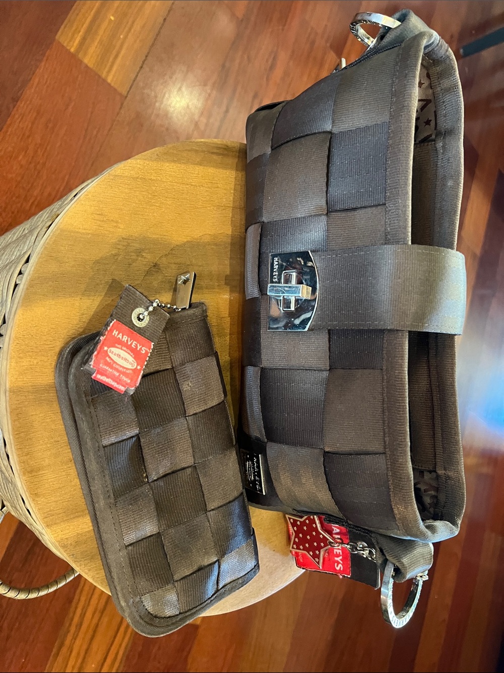 Harveys Black Woven Seatbelt Crossbody with Matching Wristlet